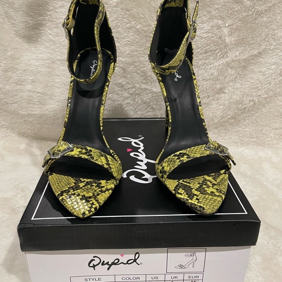 Qupid snakeskin print heels strap heels stiletto faux snake skin - Picture 10 of 11